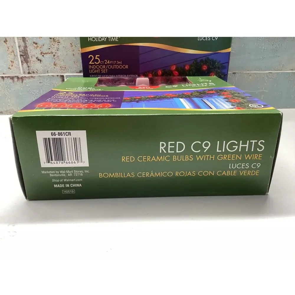 Vintage Indoor/outdoor Christmas lights 25ct 24ft RED NEW